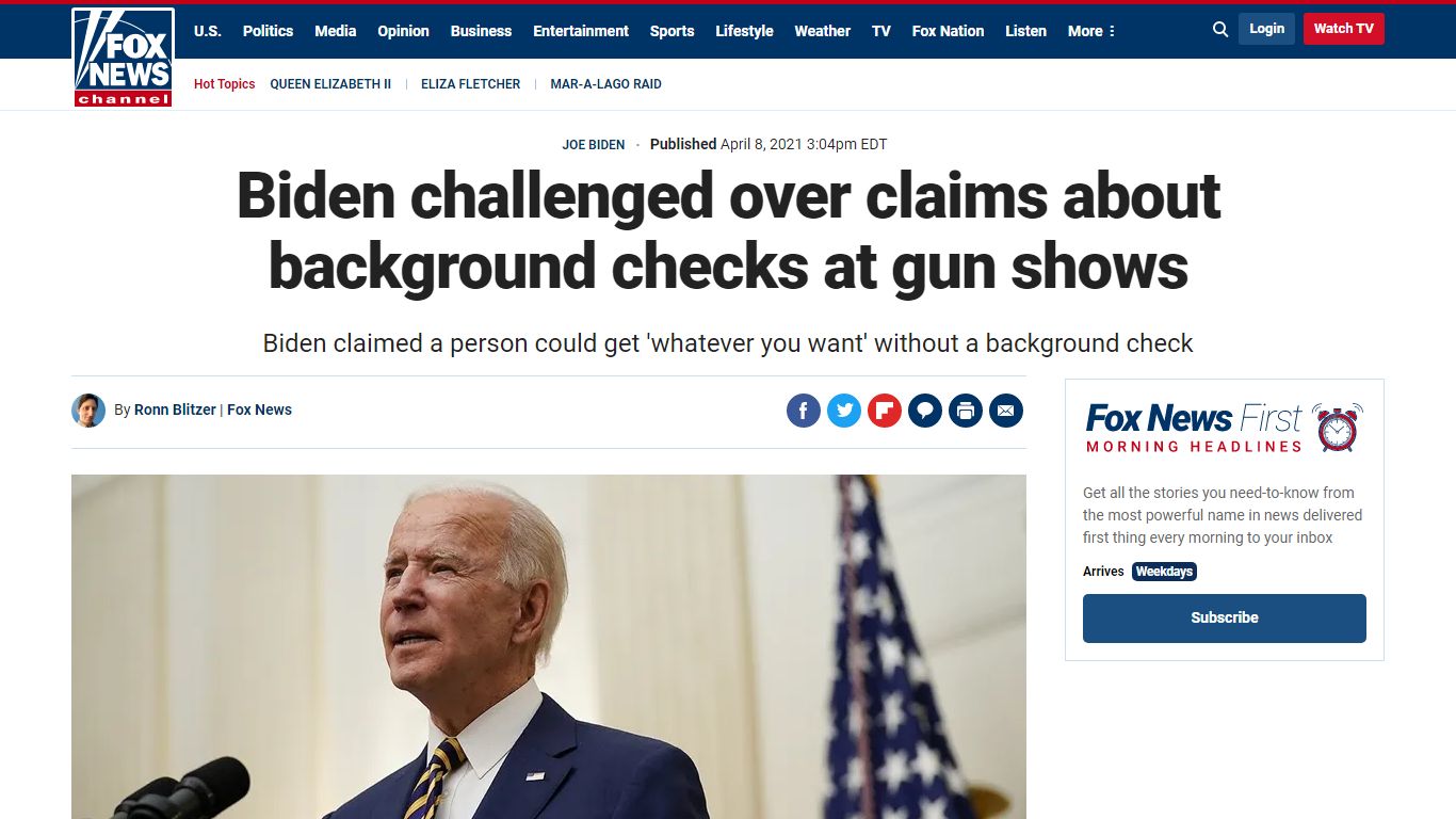 Biden challenged over claims about background checks at gun shows
